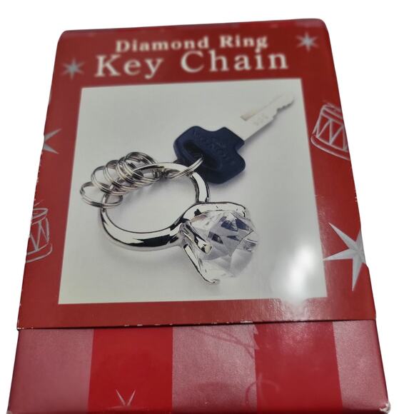 Accessories - Big Diamond Ring Keychain Simulated Gemstone Silver Tone Wedding Bridal Gift Box
